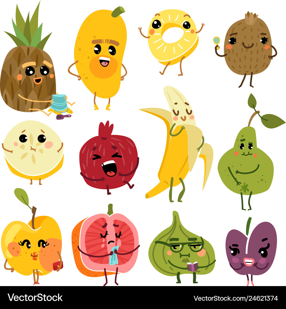 Cute fruits fruit funny characters pineapple Cute fruits fruit funny characters pineapple vector image