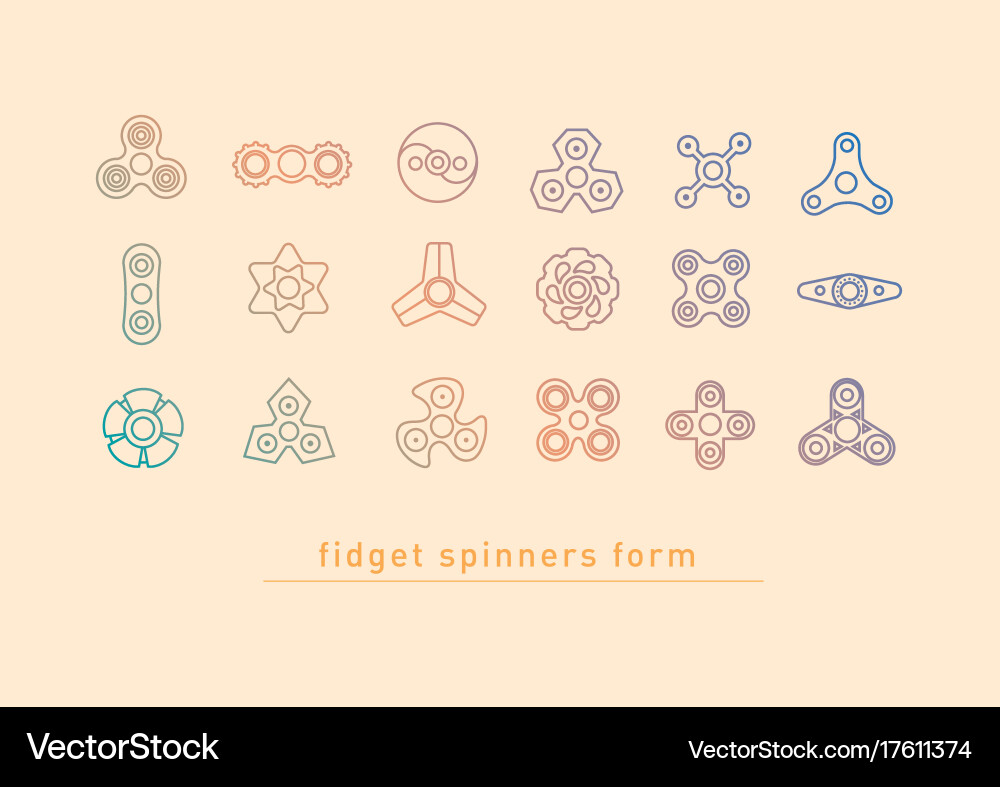 Design linear multicolored icons of fidget vector image