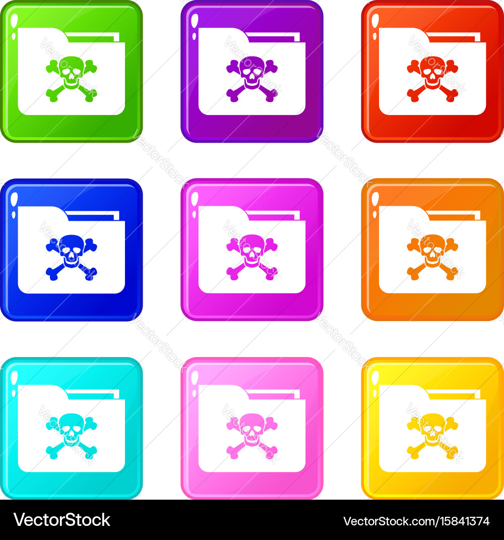 File folder with a skull icons 9 set Vector Image