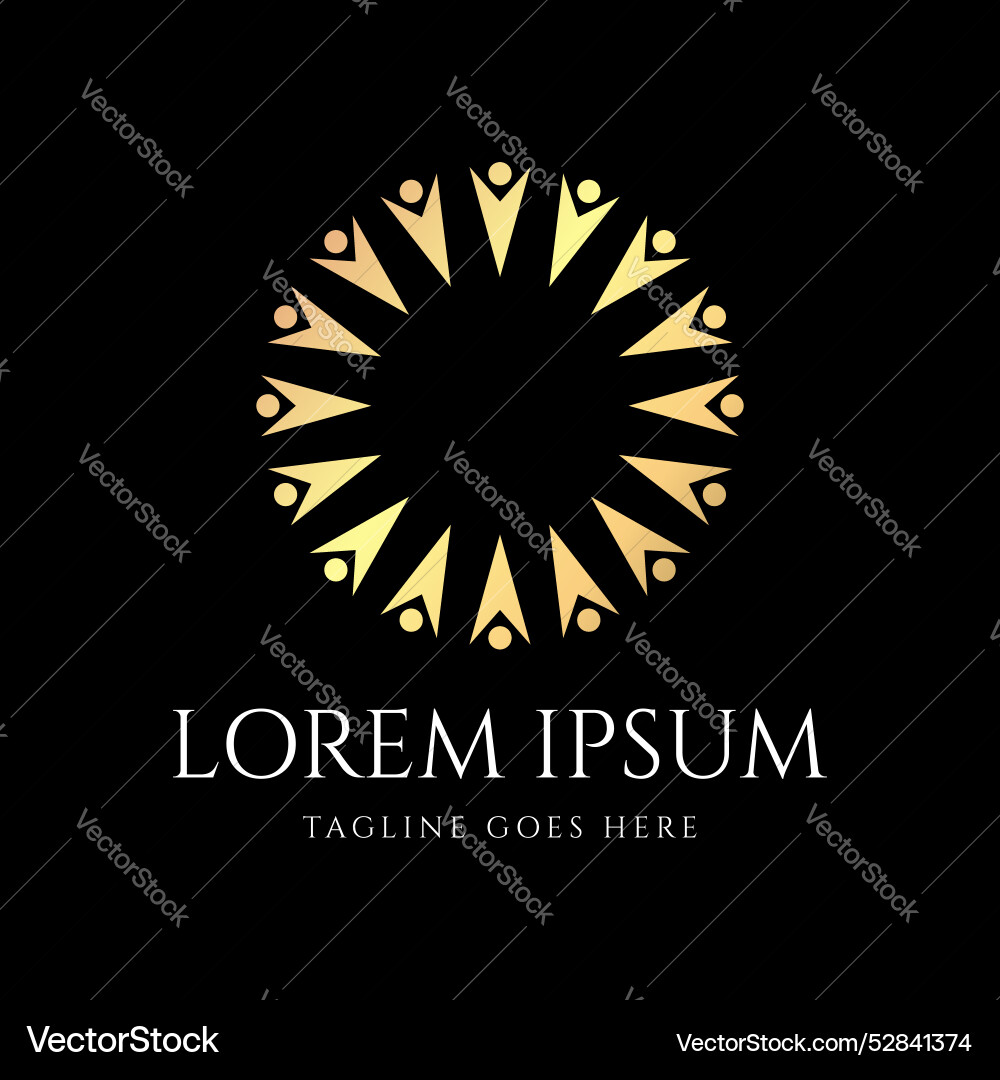 Golden circular star human people for charity Golden circular star human people for charity vector image