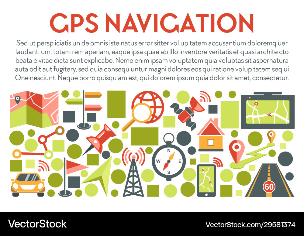 Gps navigation banner with navigator app icons Gps navigation banner with navigator app icons vector image