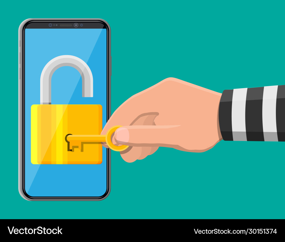 Hacker Using Smartphone Lock vector image