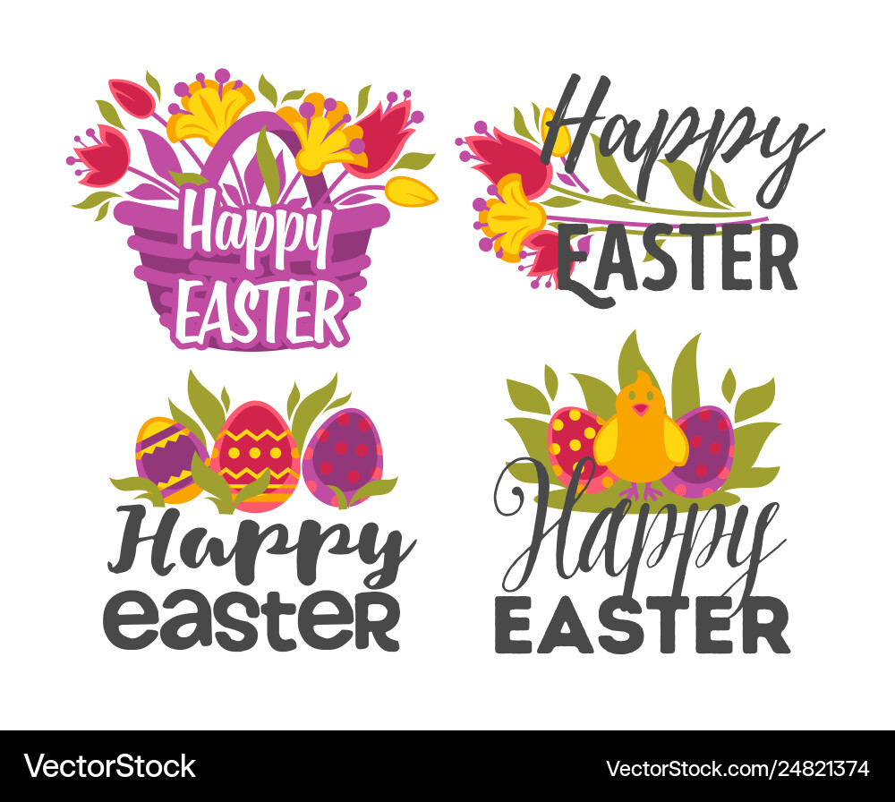 Happy easter isolated greeting icons eggs Happy easter isolated greeting icons eggs vector image