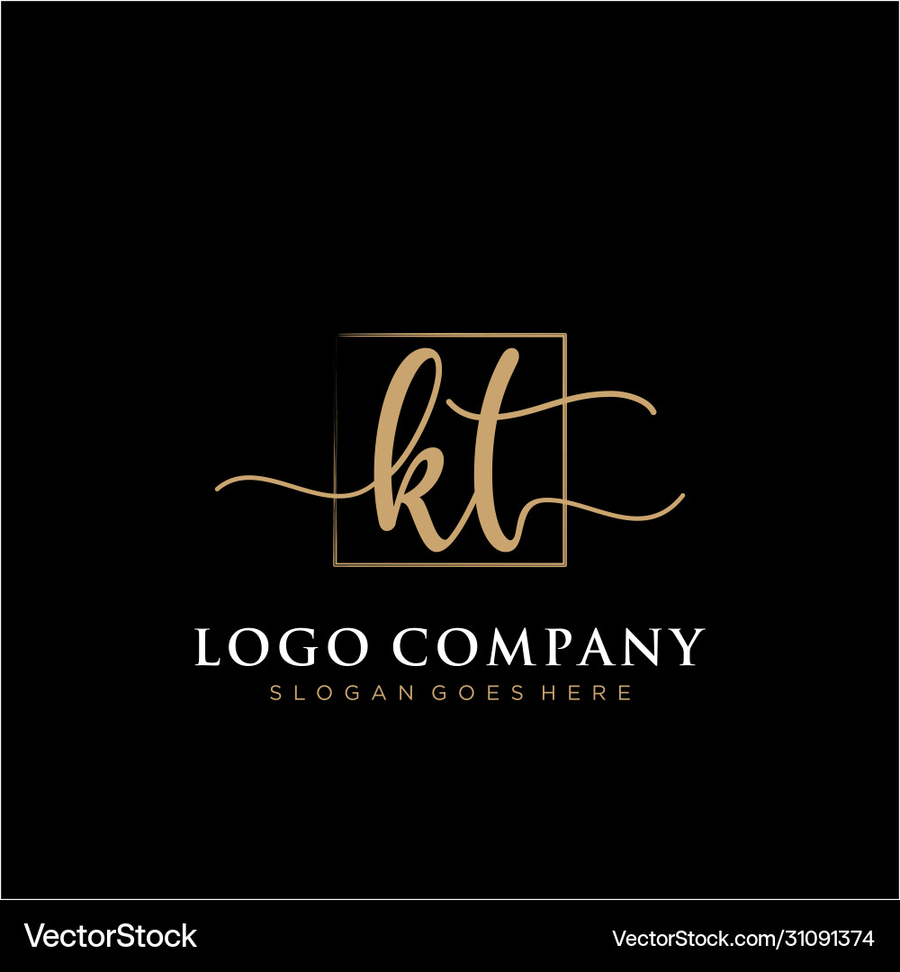 Kt initial handwriting logo with rectangle Vector Image