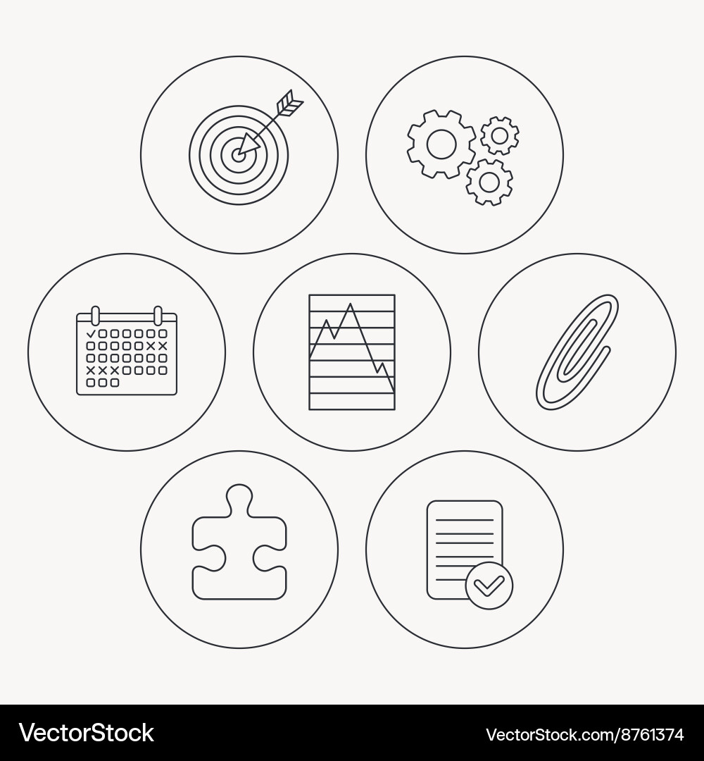 Puzzle graph charts and target icons vector image