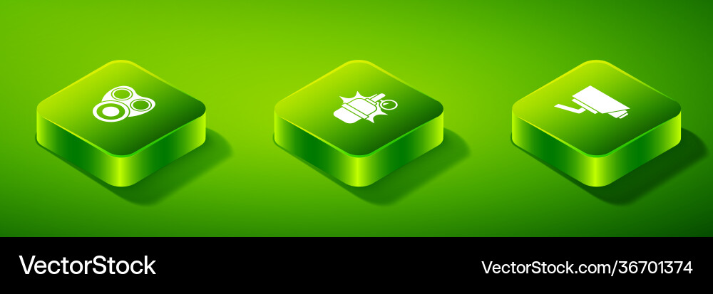 Set isometric hand grenade security camera Vector Image
