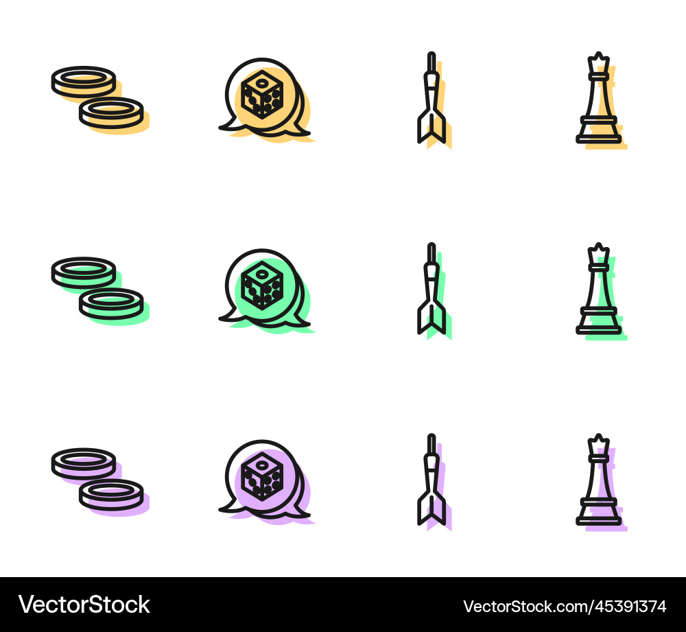 Set line dart arrow checker game chips dice vector image