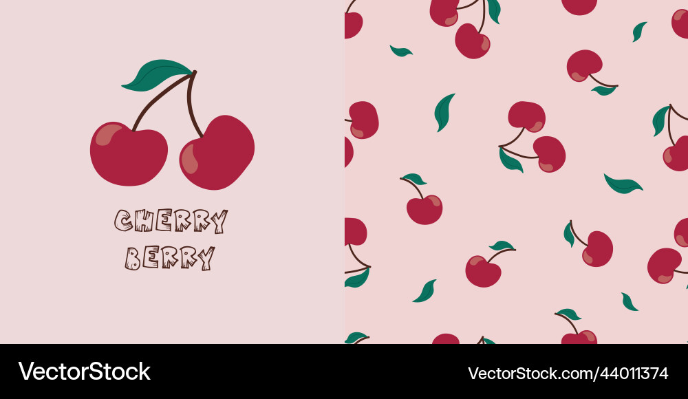 Set of simple seamless red cherry pattern Set of simple seamless red cherry pattern vector image