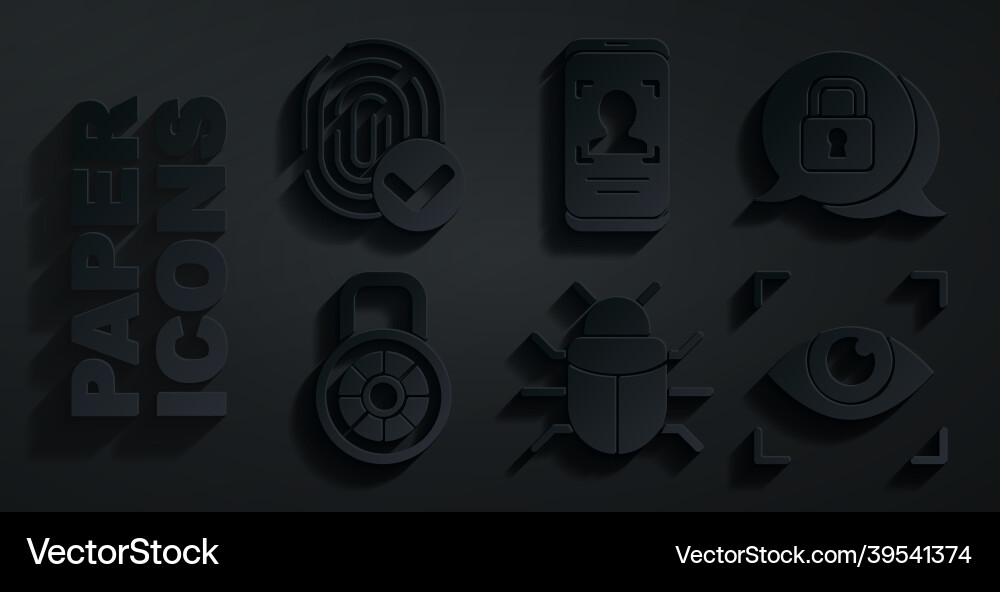 Set system bug cyber security safe combination vector image