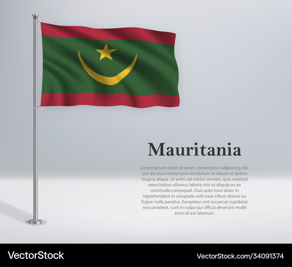 Waving flag mauritania on flagpole template Waving flag mauritania on flagpole template vector image