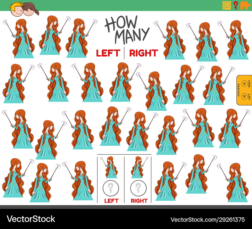 Counting left and right pictures cartoon witch Counting left and right pictures cartoon witch vector image
