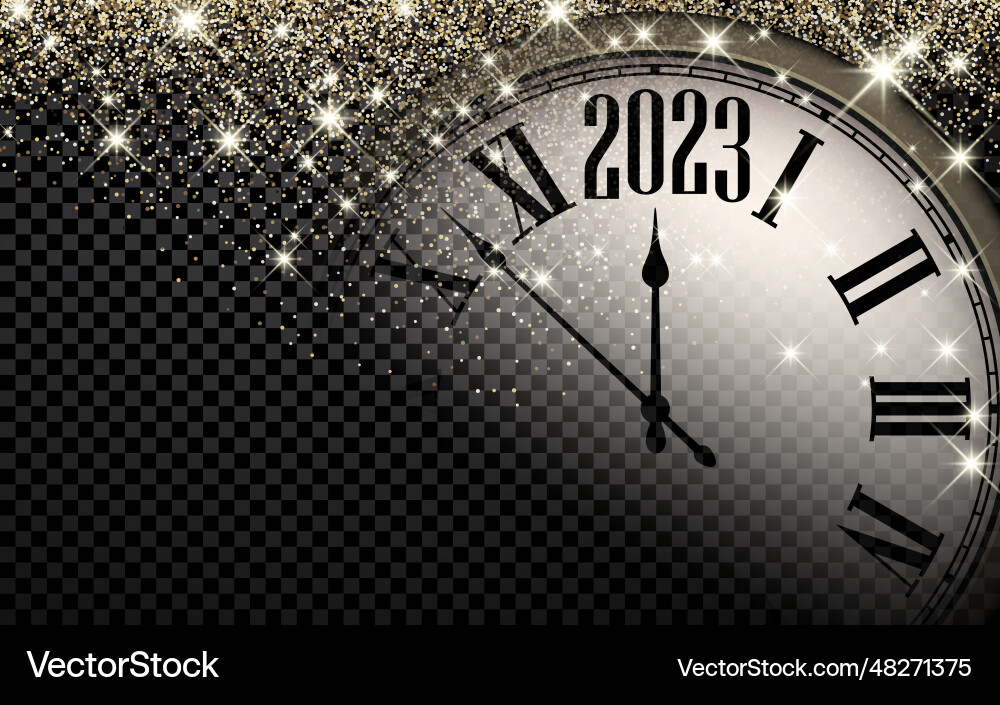Half hidden clock showing 2023 on transparent Half hidden clock showing 2023 on transparent vector image