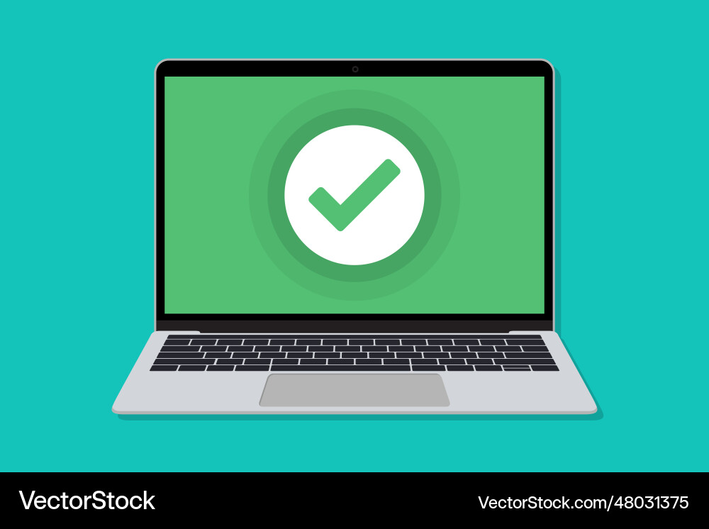 Laptop with check mark window in a flat design vector image