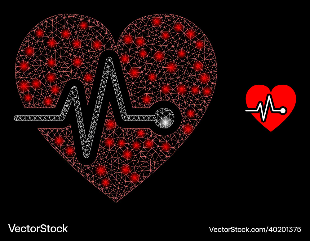 Mesh web heart pulse with glowing Mesh web heart pulse with glowing vector image