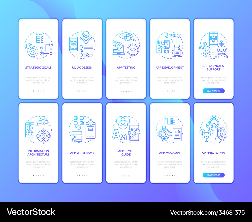 Mobile app development onboarding page Mobile app development onboarding page vector image