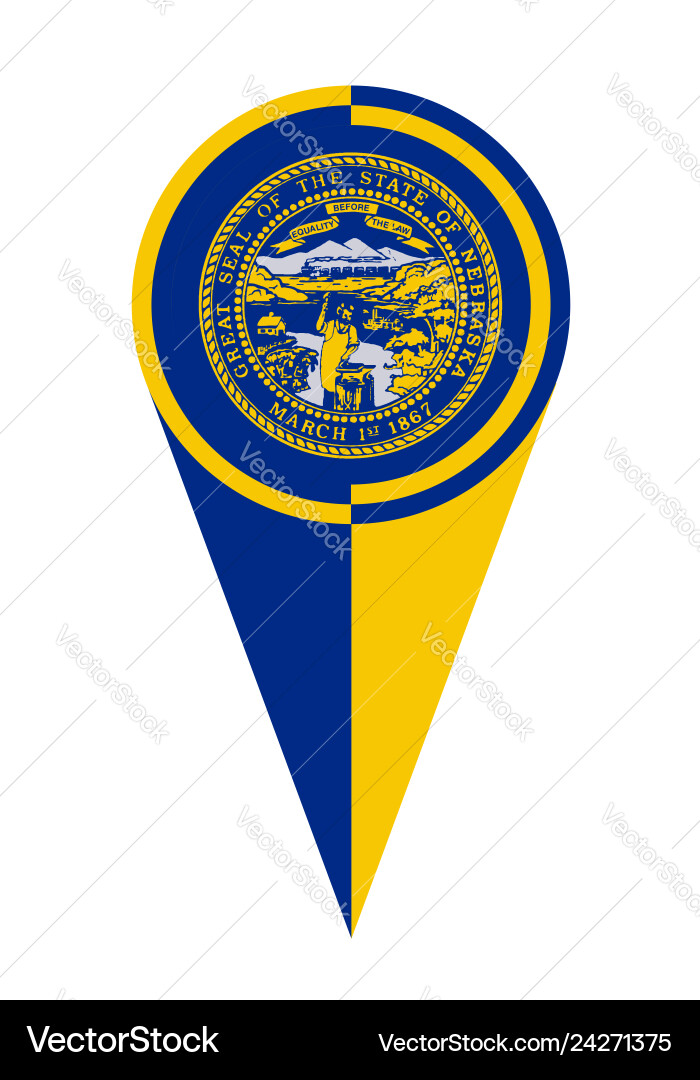 Nebraska map pointer location flag vector image