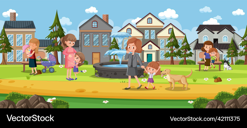 Outdoor park scene with people cartoon character Outdoor park scene with people cartoon character vector image