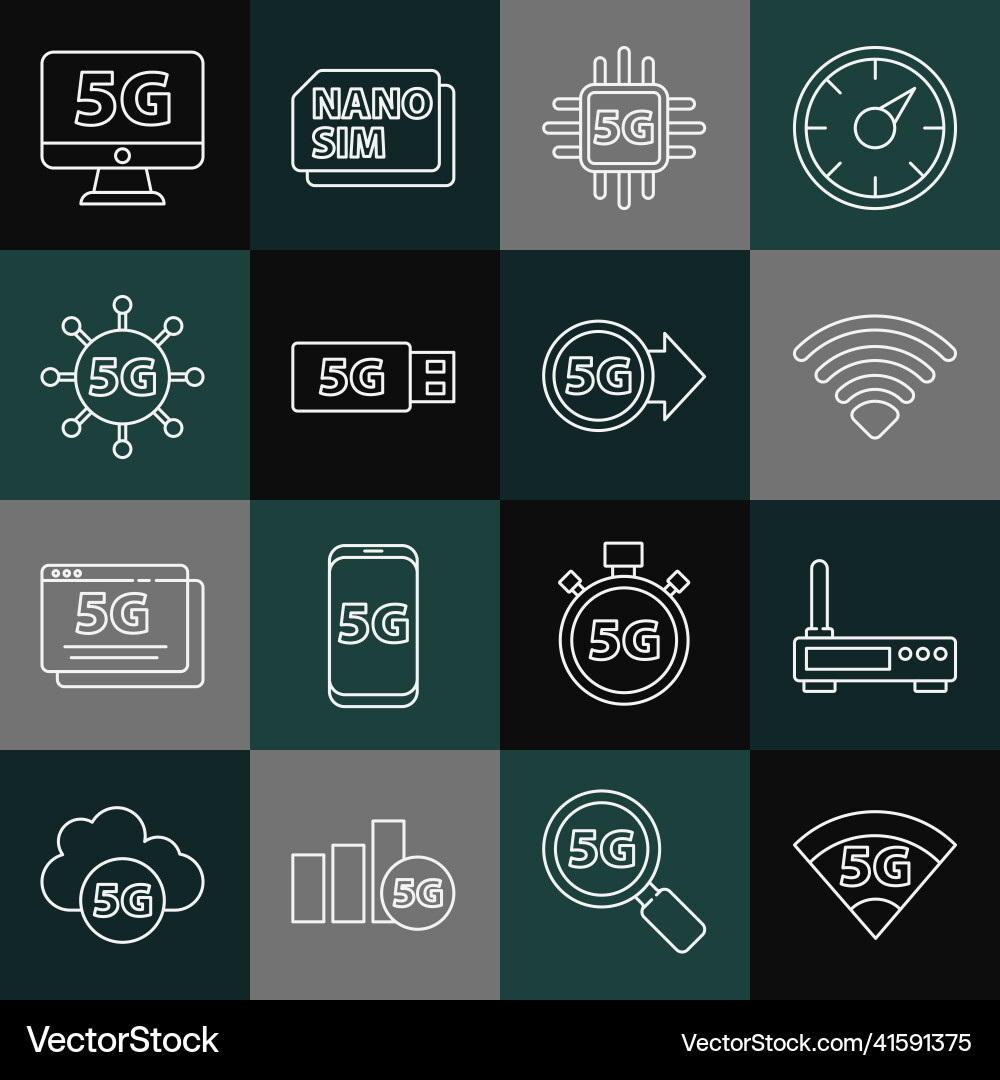 Set line 5g network router and wi-fi signal wi Set line 5g network router and wi-fi signal wi vector image