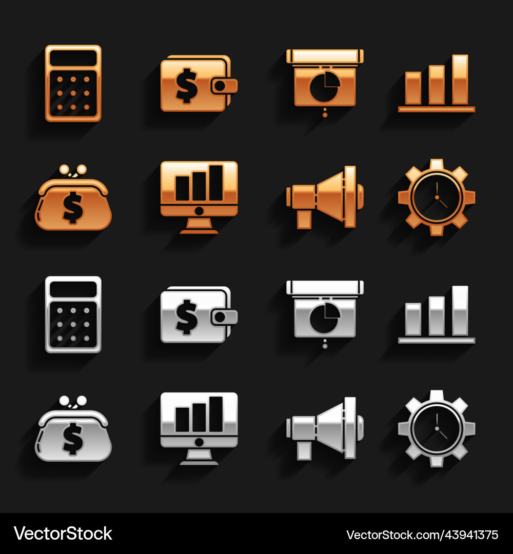 Set monitor with graph chart pie infographic time Set monitor with graph chart pie infographic time vector image