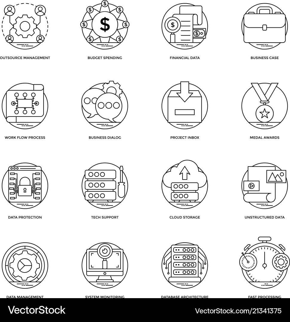 Set of business and data management line i Vector Image