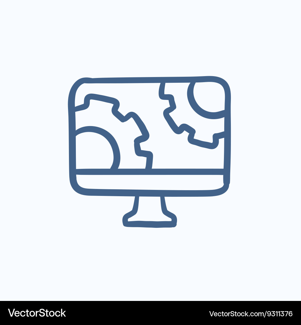 Computer monitor with gears sketch icon Vector Image