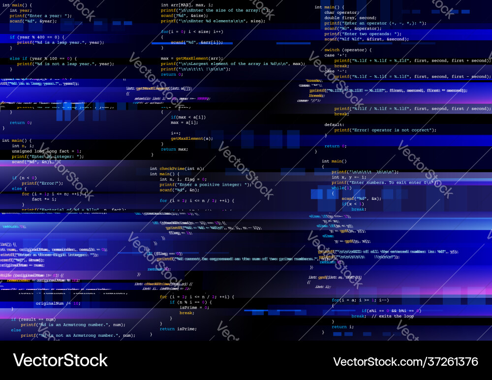 Computer screen glitch in programming code Computer screen glitch in programming code vector image