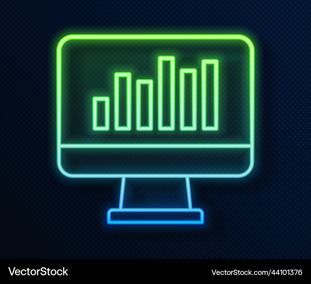 Glowing neon line computer monitor with graph Vector Image