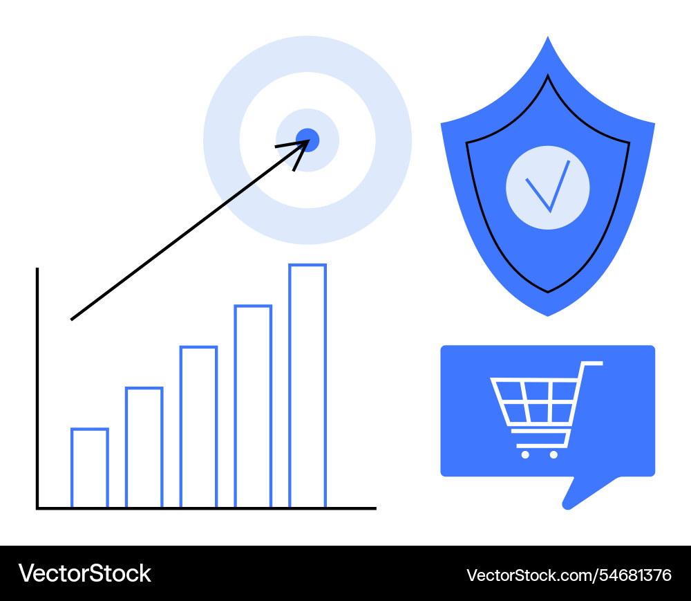 Growth graph target icon shield with checkmark Growth graph target icon shield with checkmark vector image