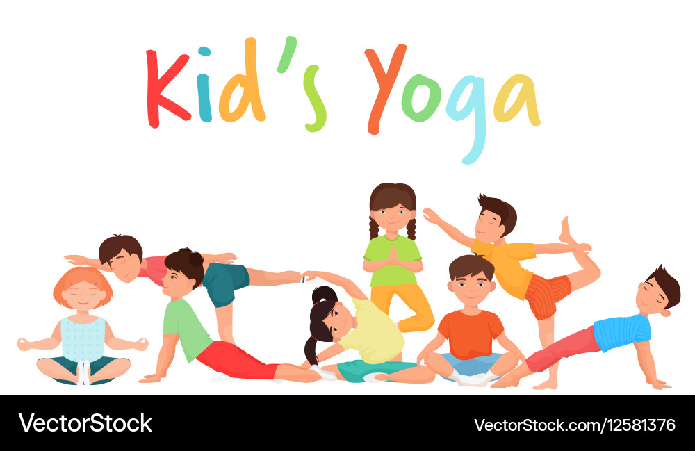 Happy Yoga Kids Group Vector Image