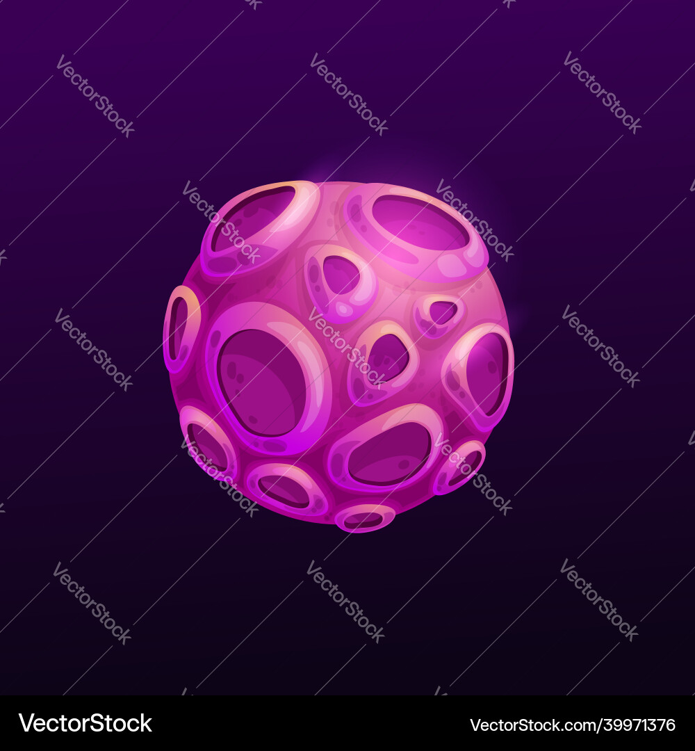 Planet with pink glossy crater cartoon alien world vector image