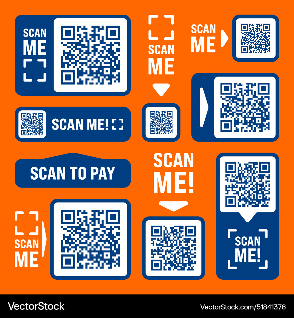 Scan me qr code sticker with text online payment Scan me qr code sticker with text online payment vector image