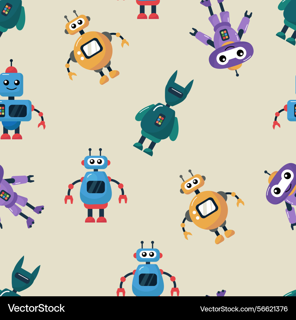 Seamless pattern with cartoon robots Vector Image