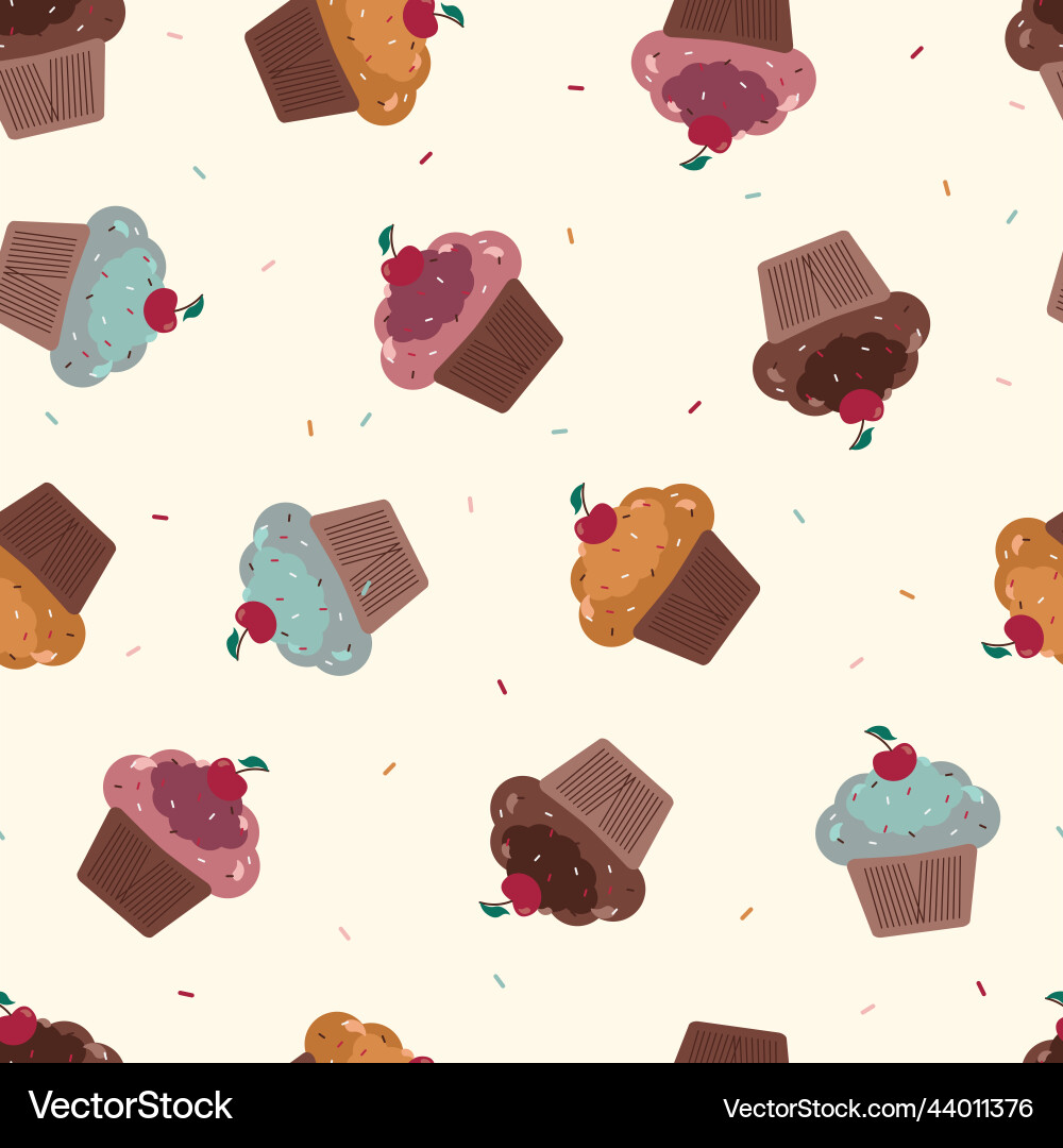 Seamless pattern with different cupcakes Vector Image