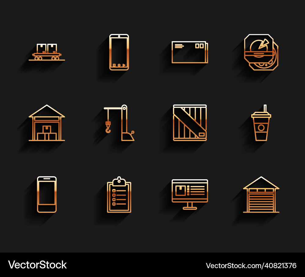 Set line mobile phone with app delivery tracking Vector Image