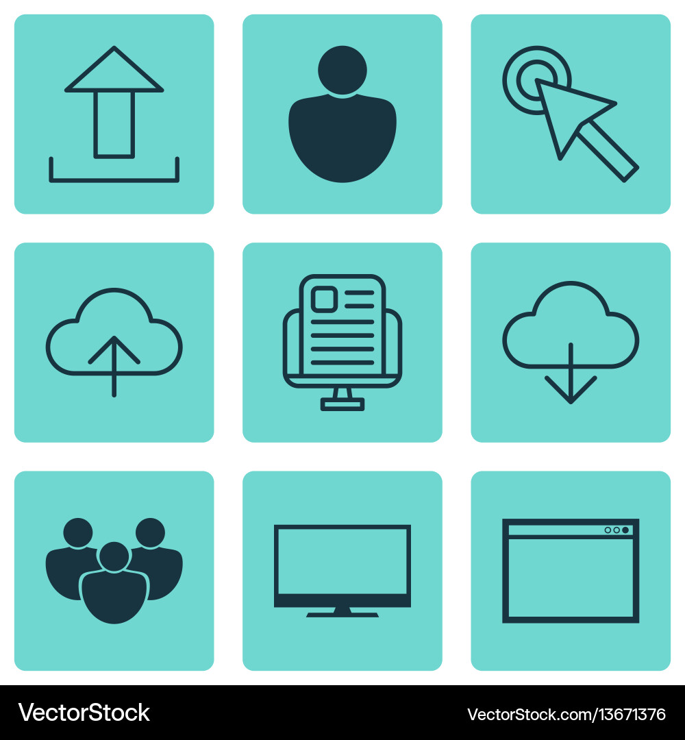 Set of 9 internet icons includes data synchronize Vector Image