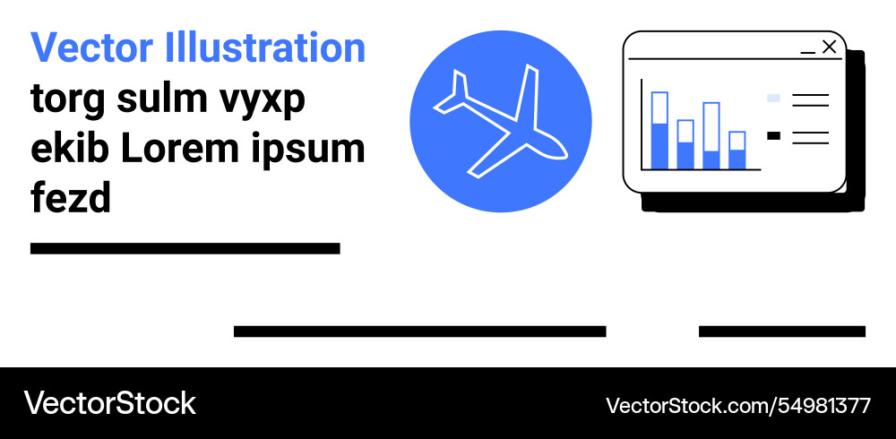 Airplane icon with bar graph and text elements vector image