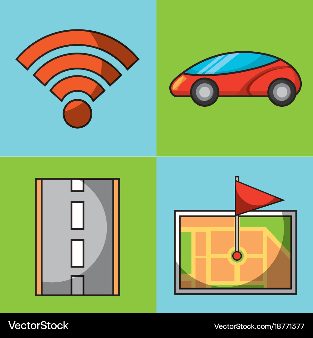 Autonomous car wifi connection map gps flag Vector Image