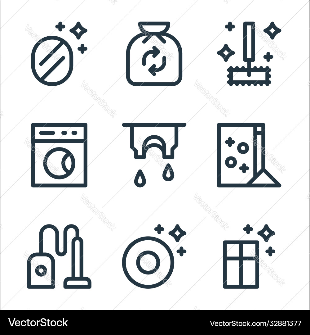 Cleaning line icons linear set quality Cleaning line icons linear set quality vector image