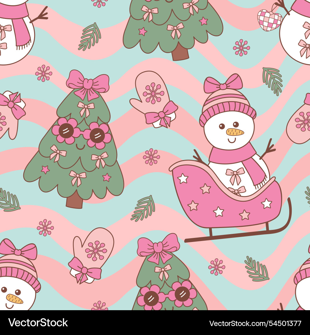 Cute Christmas Seamless Pattern with Snowman and T vector image