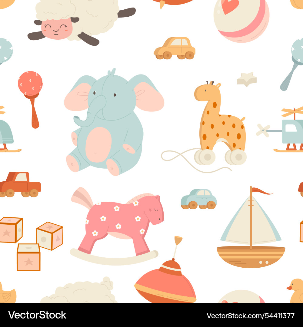 Different children toys seamless pattern cute Different children toys seamless pattern cute vector image