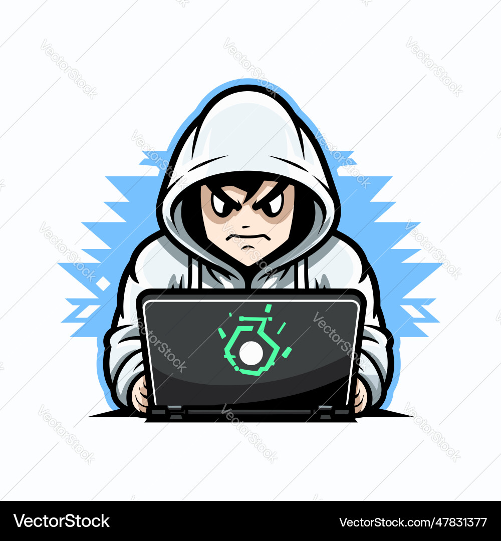 Hacker with a laptop on white background Hacker with a laptop on white background vector image