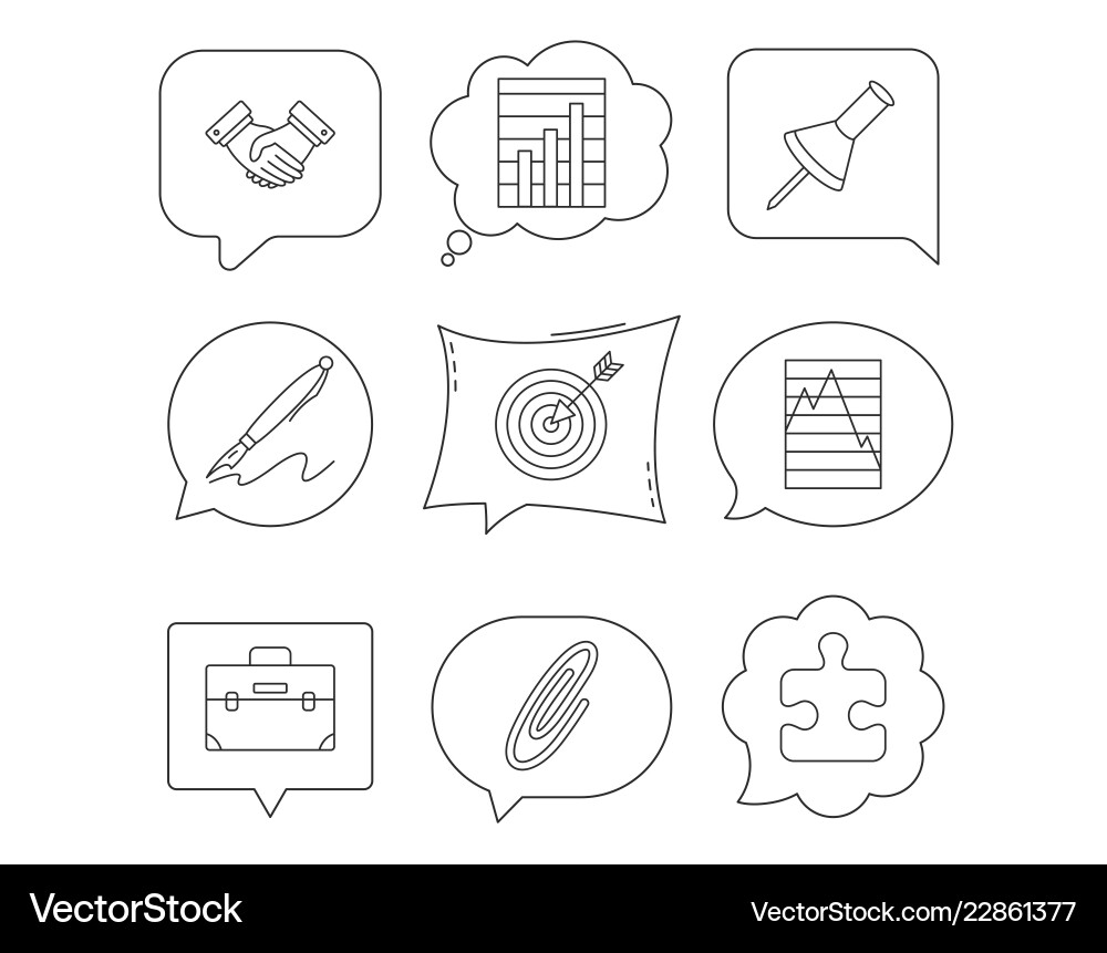 Handshake graph charts and target icons vector image