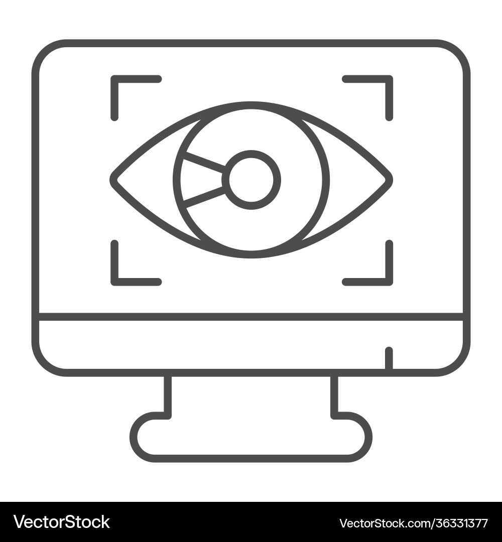 Monitor with eye thin line icon web security Monitor with eye thin line icon web security Vector Image
