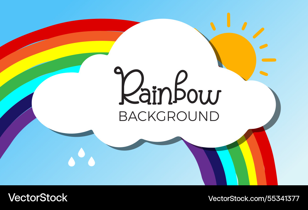 Rainbow with clouds on blue background color Rainbow with clouds on blue background color Vector Image
