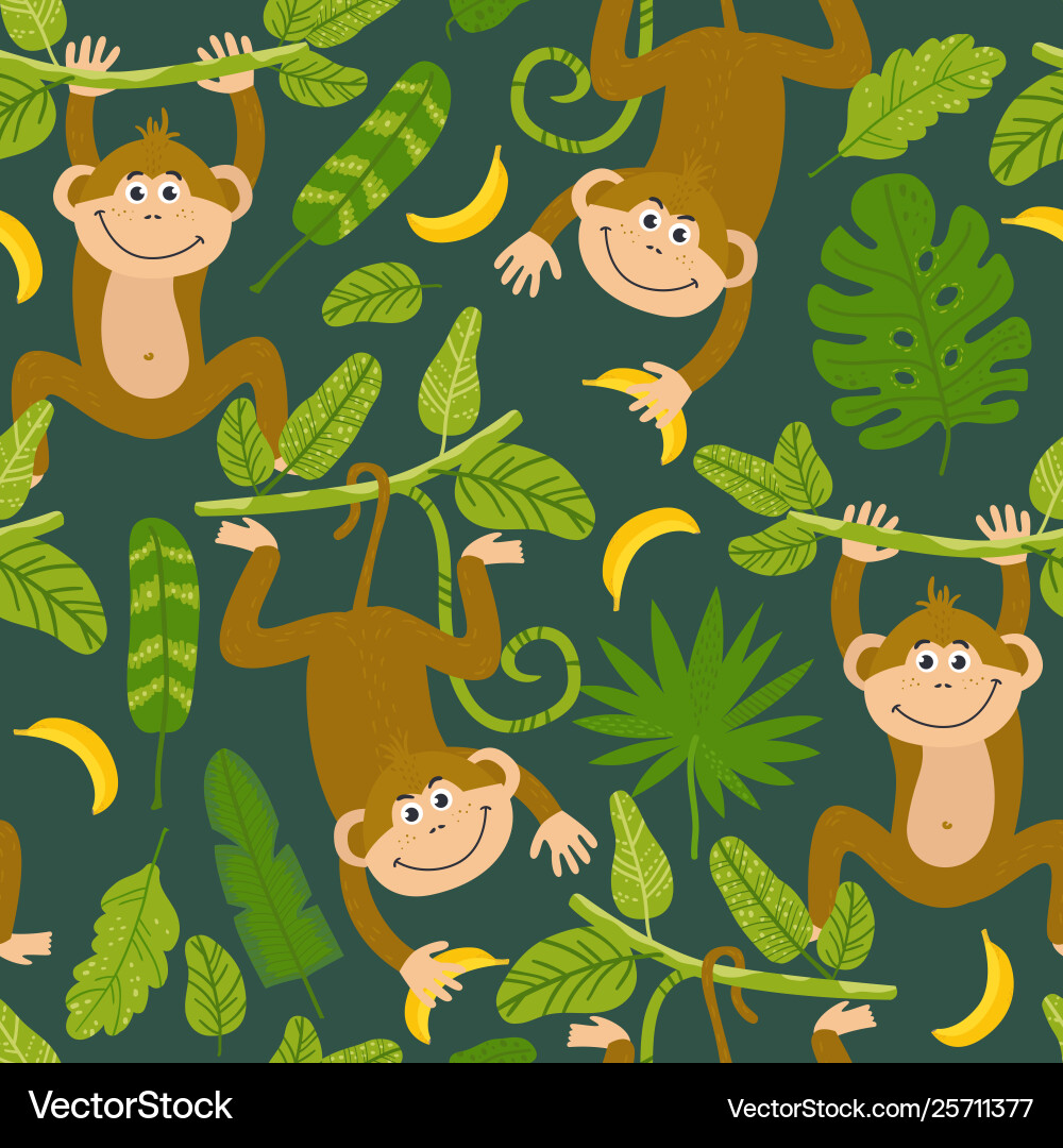 Seamless pattern with cute monkeys from jungle Seamless pattern with cute monkeys from jungle vector image