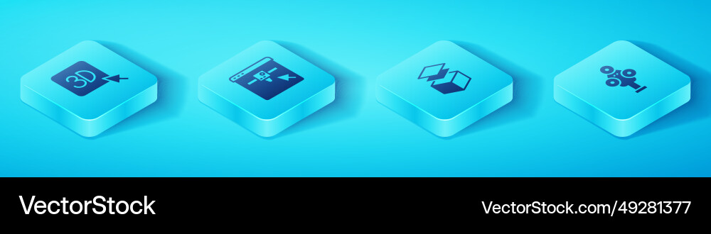 Set isometric 3d printer setting scanner Set isometric 3d printer setting scanner Vector Image
