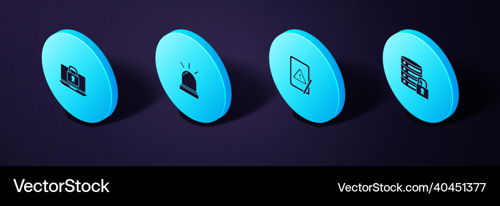 Set isometric server security with lock tablet vector image