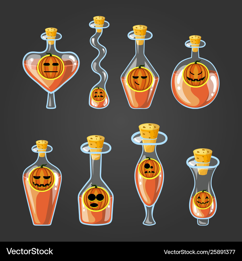 Set with different bottles pumpkin potion Vector Image