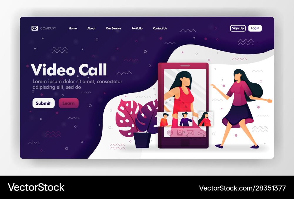 Video call design for website and landing page Video call design for website and landing page vector image