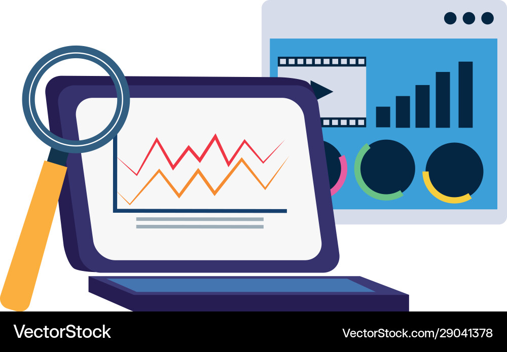 Laptop computer with web page and magnifying glass Laptop computer with web page and magnifying glass vector image